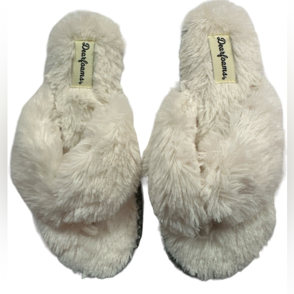 Dearfoams Flip Flop Plush Furry Lined Memory Foam House Shoe Slipper Small 5-6